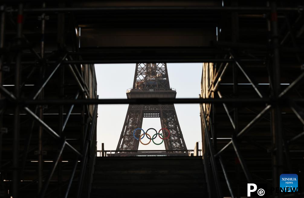 Olympic rings seen on Eiffel Tower in Paris
