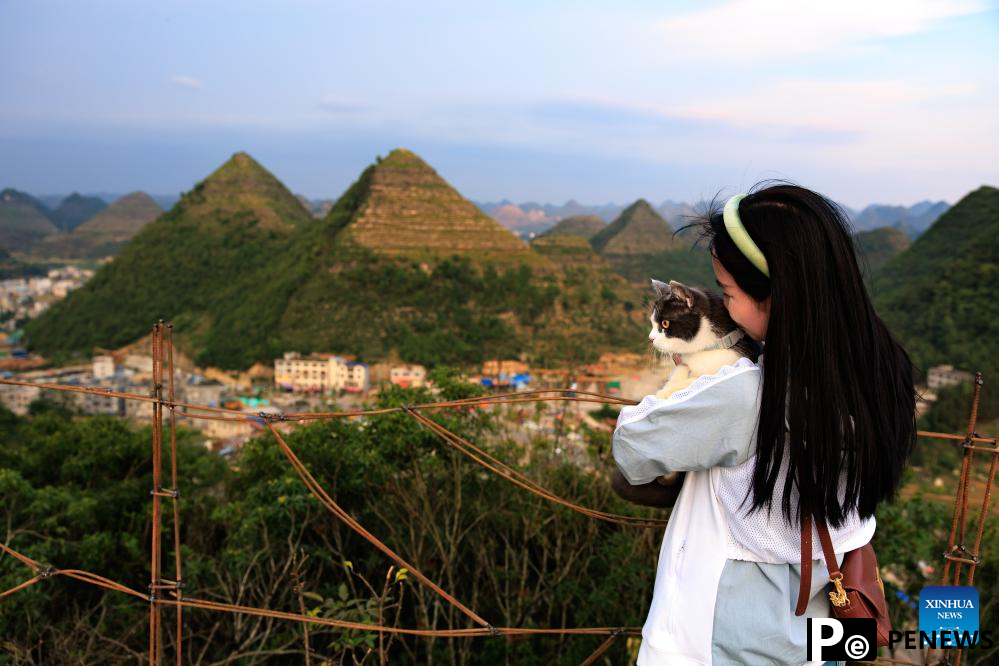 Scenery of pyramid-shaped hills in Guizhou, SW China