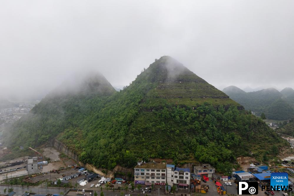 Scenery of pyramid-shaped hills in Guizhou, SW China