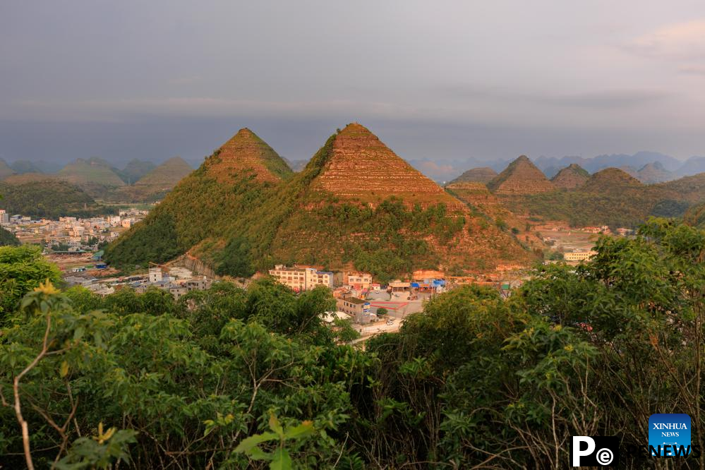 Scenery of pyramid-shaped hills in Guizhou, SW China