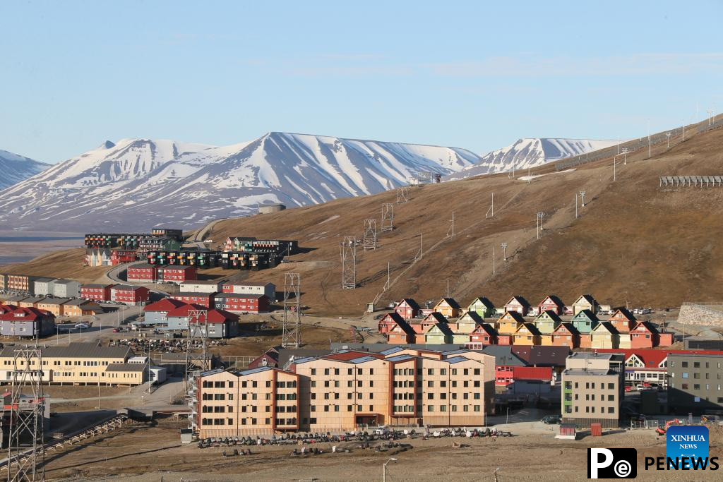 Midnight view of Longyearbyen in Norway
