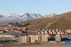 Midnight view of Longyearbyen in Norway