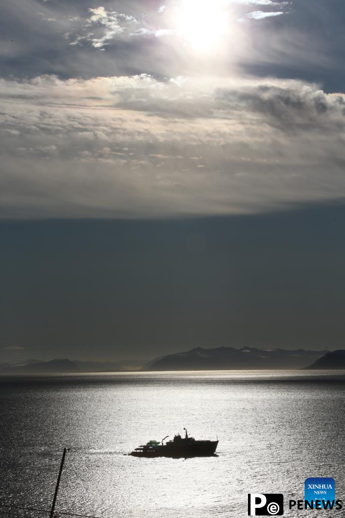 Midnight view of Longyearbyen in Norway