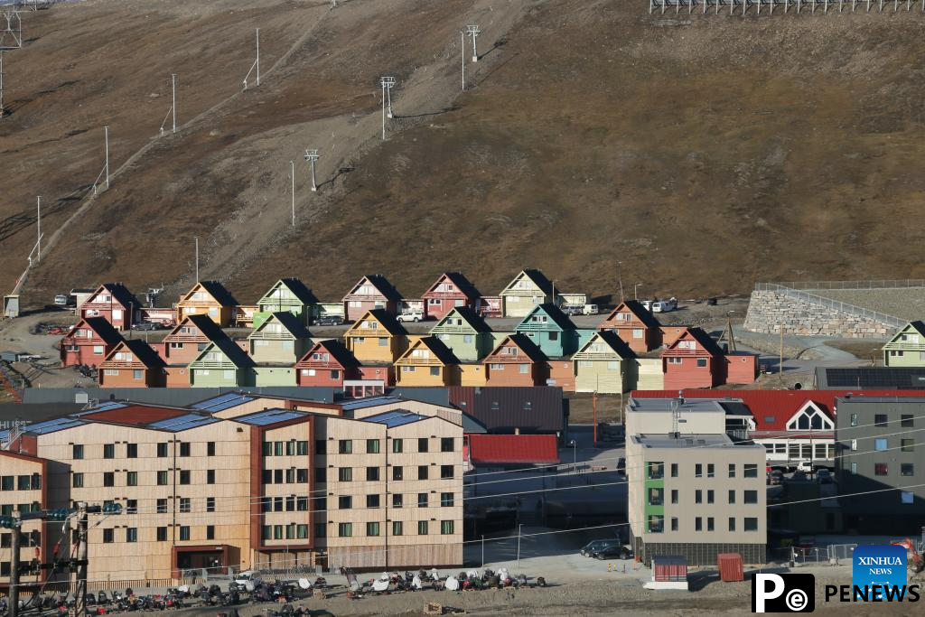 Midnight view of Longyearbyen in Norway