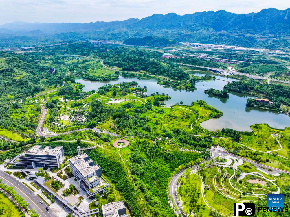 Aerial view of Mingyue Lake in Chongqing. SW China
