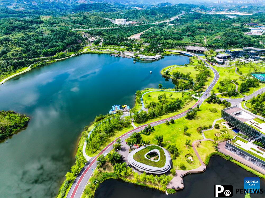 Aerial view of Mingyue Lake in Chongqing. SW China