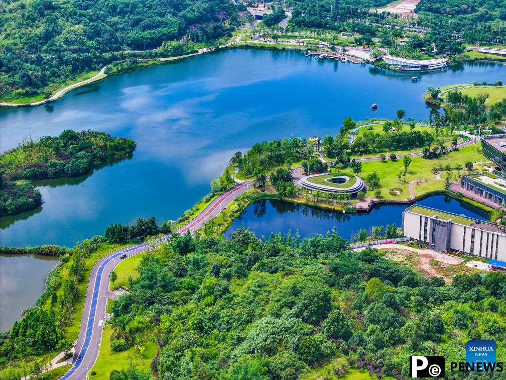Aerial view of Mingyue Lake in Chongqing. SW China