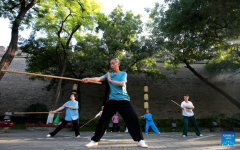 Sports life around the acient city wall in Xi'an, China