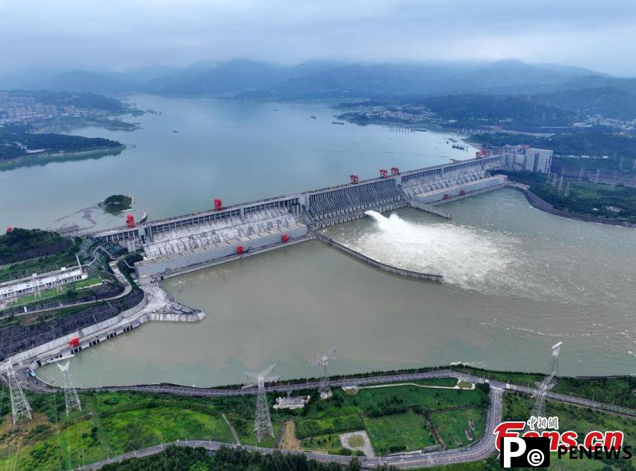 Three Gorges Dam in Hubei discharges floodwater
