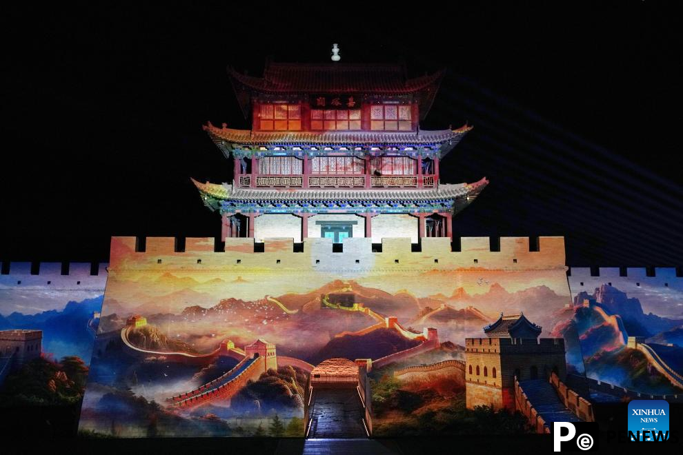 Night view of Jiayu Pass scenic area in China