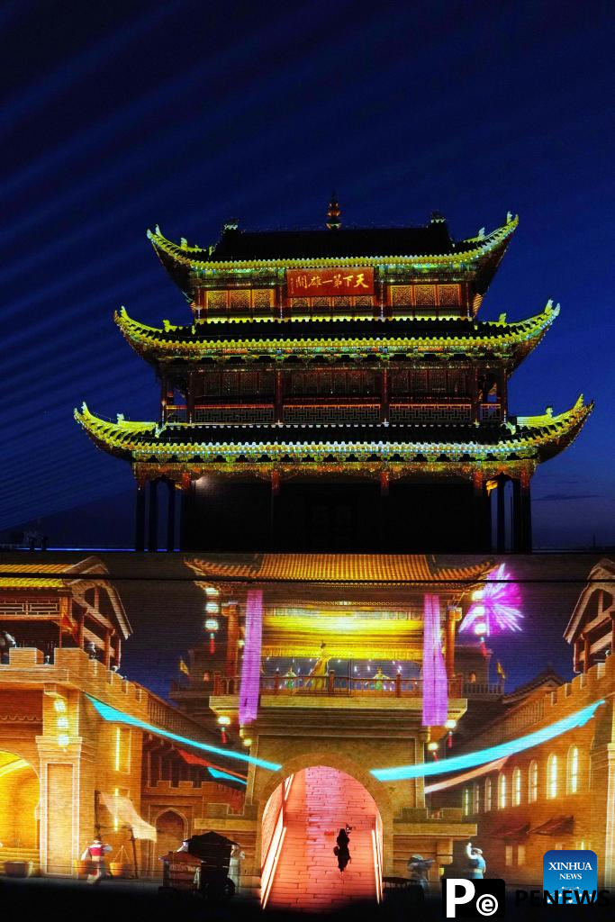 Night view of Jiayu Pass scenic area in China