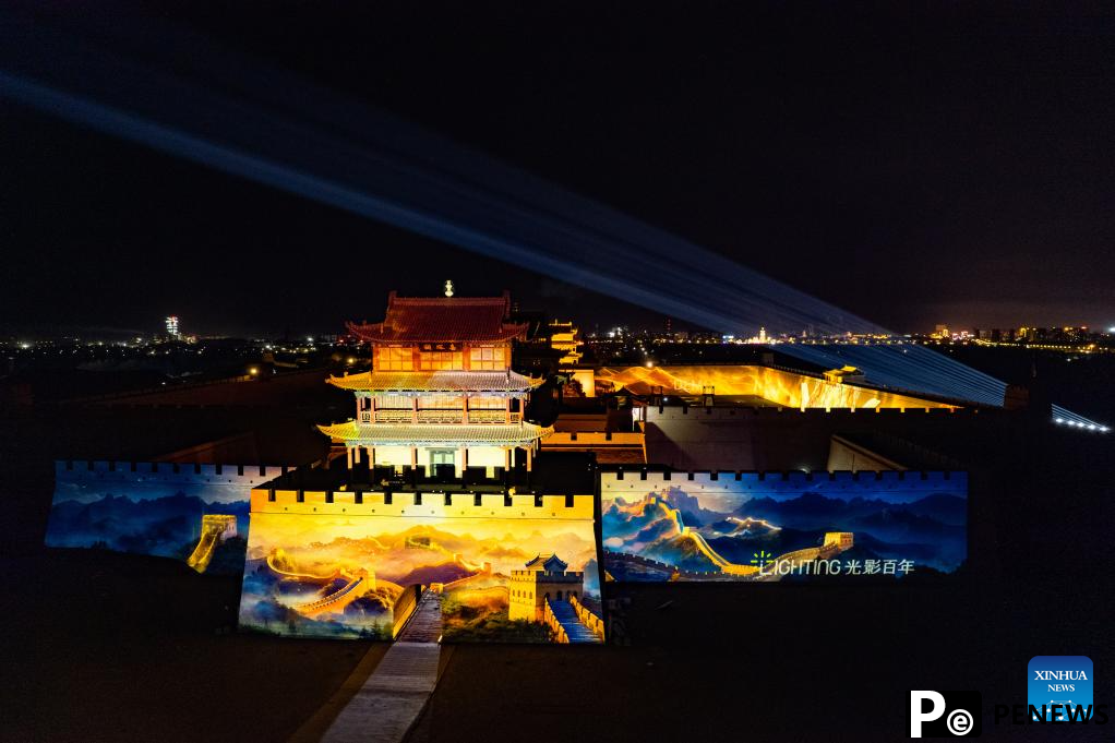 Night view of Jiayu Pass scenic area in China