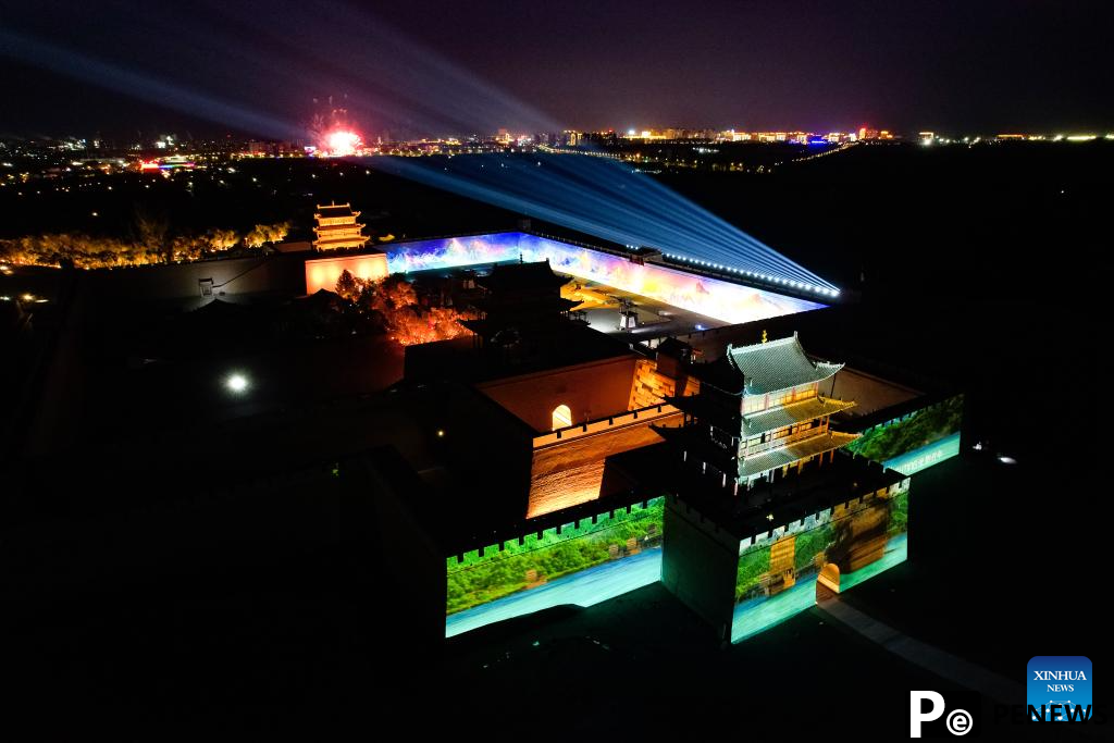 Night view of Jiayu Pass scenic area in China