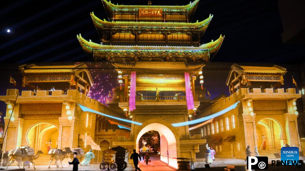 Night view of Jiayu Pass scenic area in China