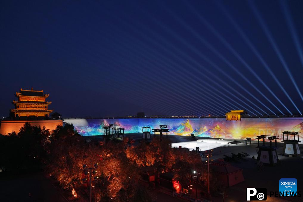 Night view of Jiayu Pass scenic area in China