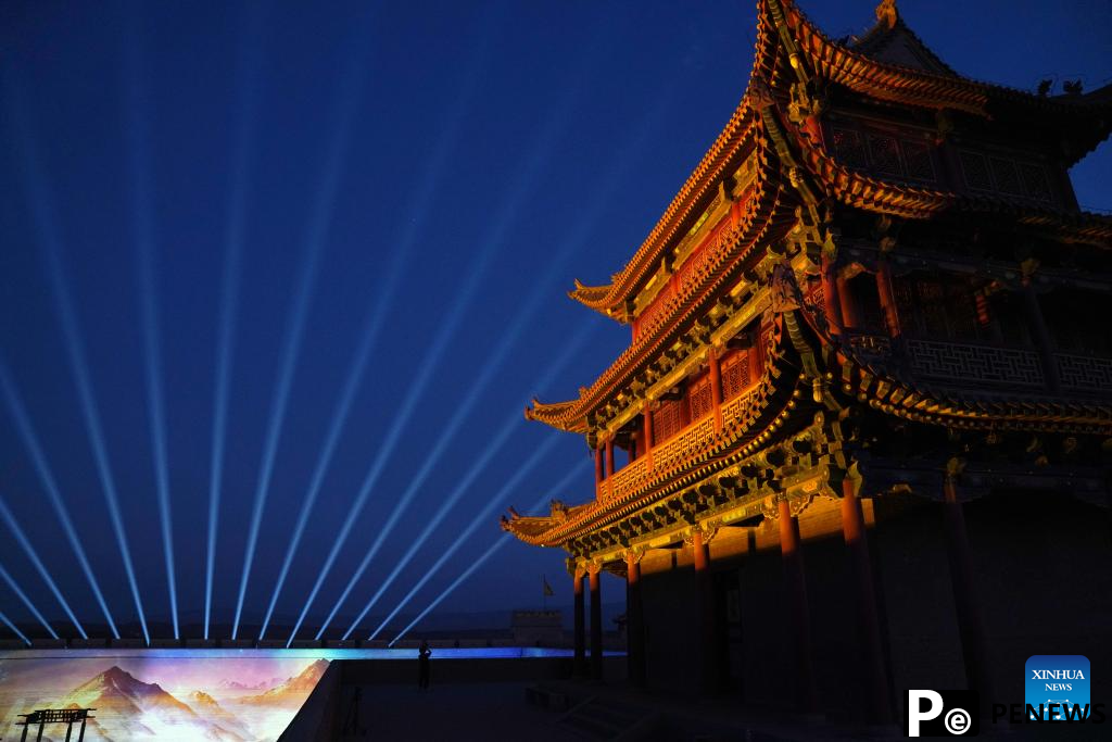 Night view of Jiayu Pass scenic area in China