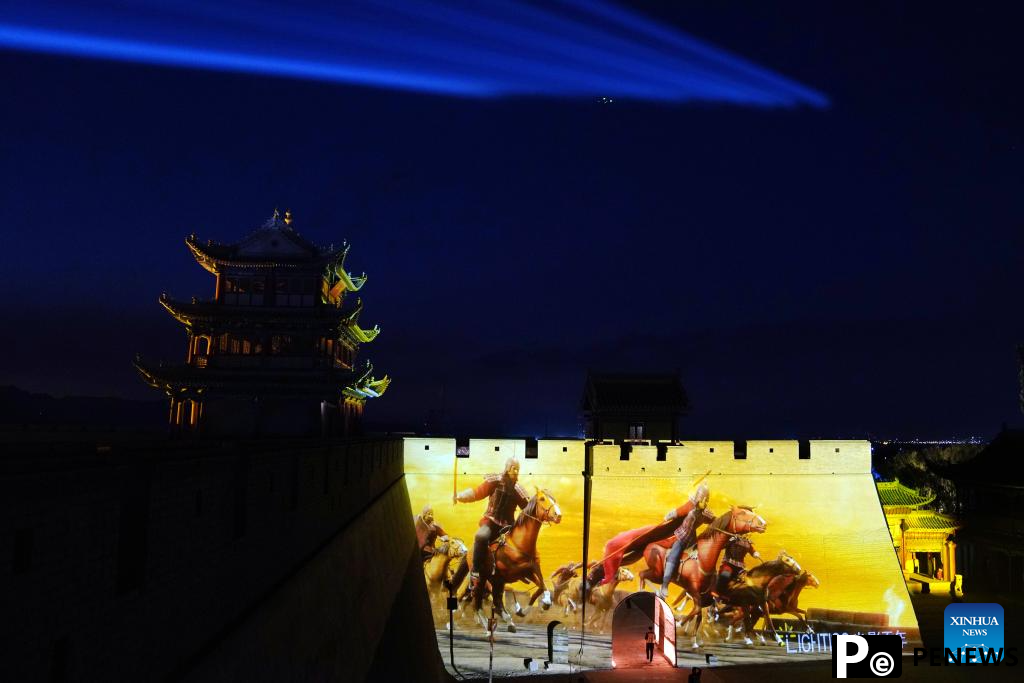 Night view of Jiayu Pass scenic area in China