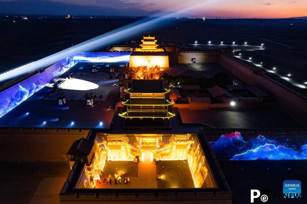 Night view of Jiayu Pass scenic area in China