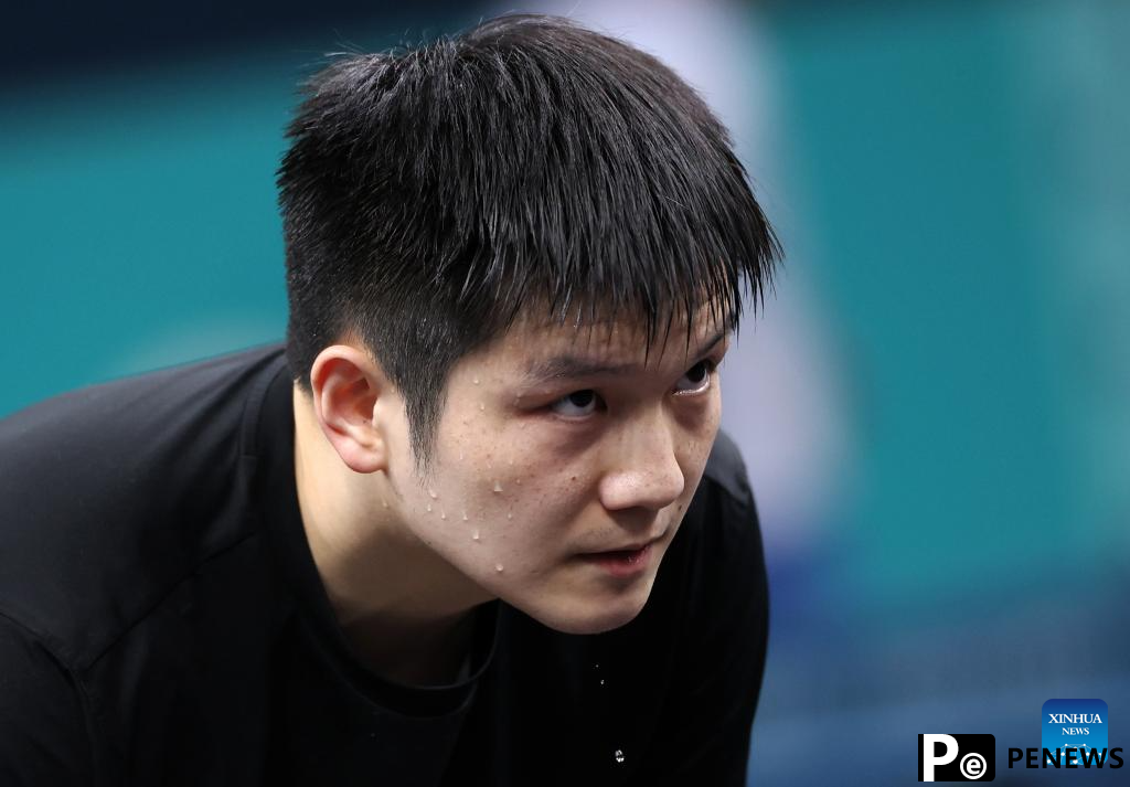 Chinese national table tennis team attends training session ahead of Paris 2024