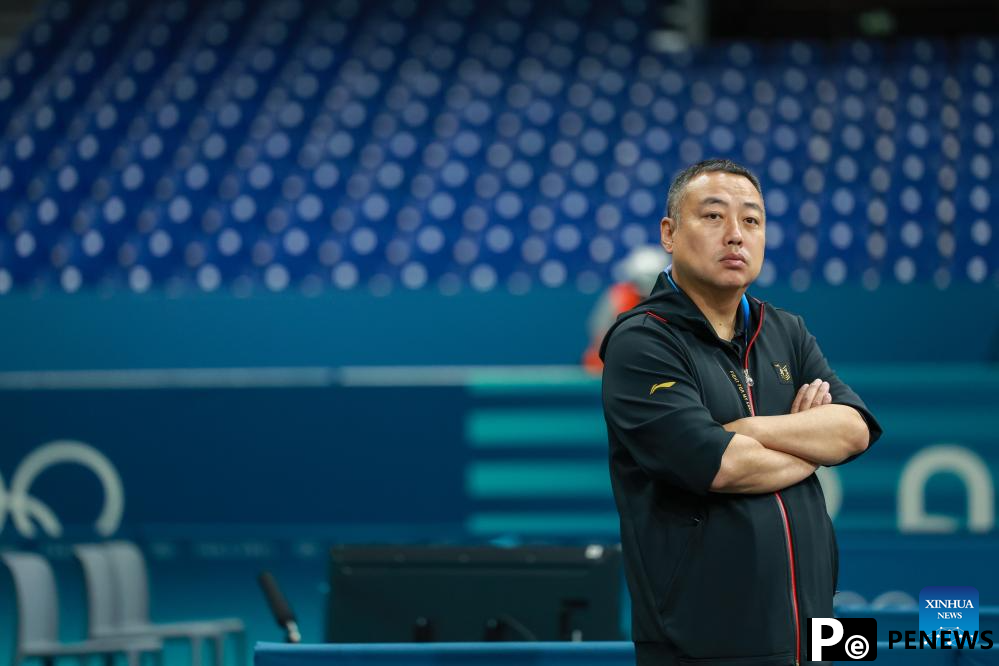 Chinese national table tennis team attends training session ahead of Paris 2024