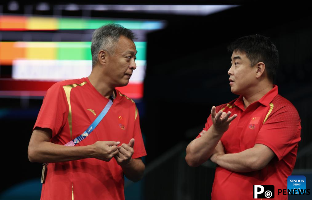Chinese national table tennis team attends training session ahead of Paris 2024