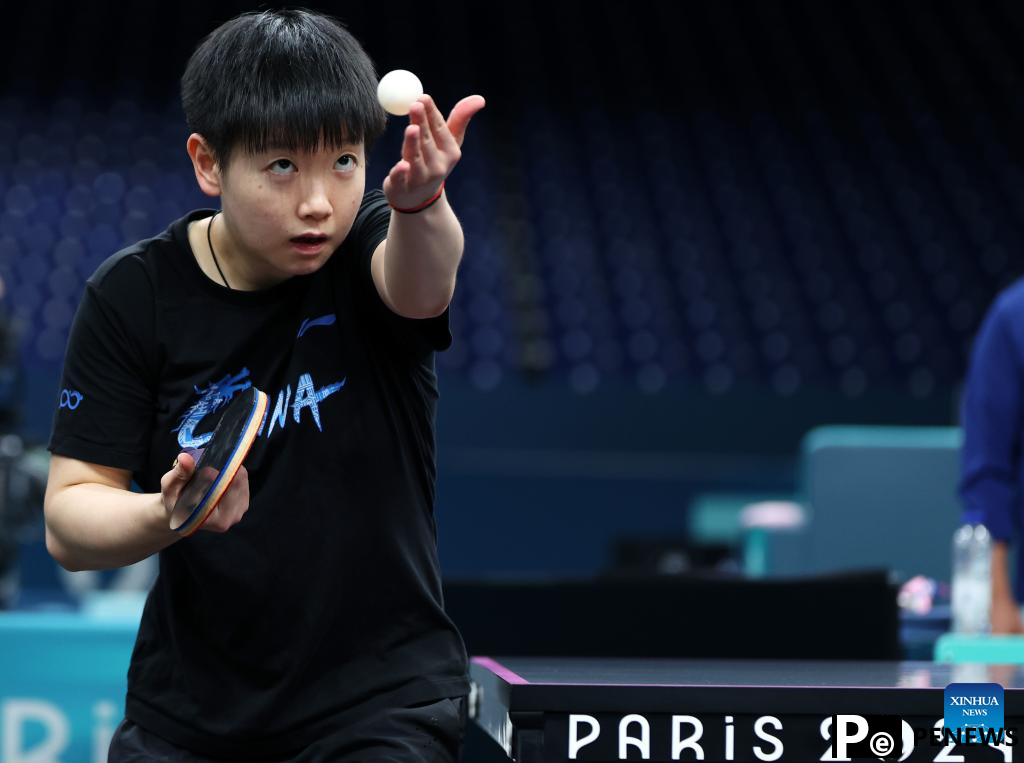 Chinese national table tennis team attends training session ahead of Paris 2024