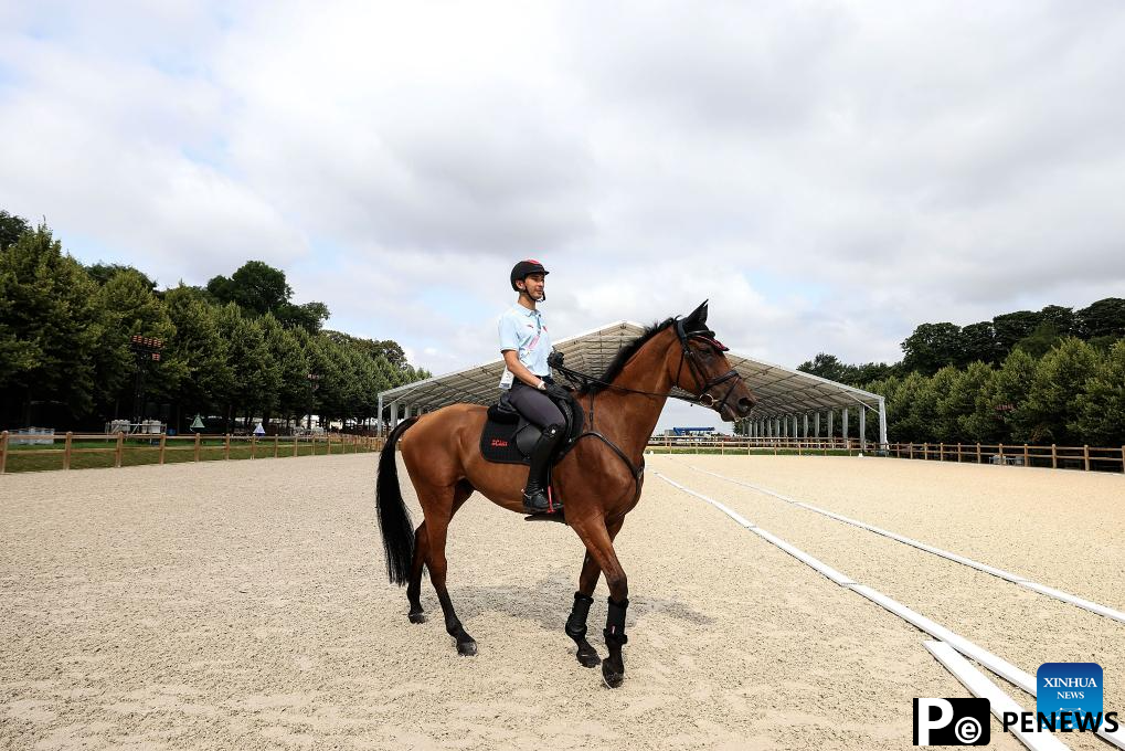 Chinese equestrian athlete takes part in training session before Paris Olympic