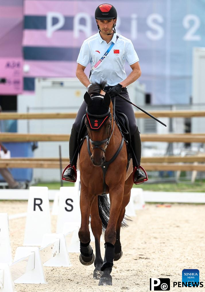 Chinese equestrian athlete takes part in training session before Paris Olympic