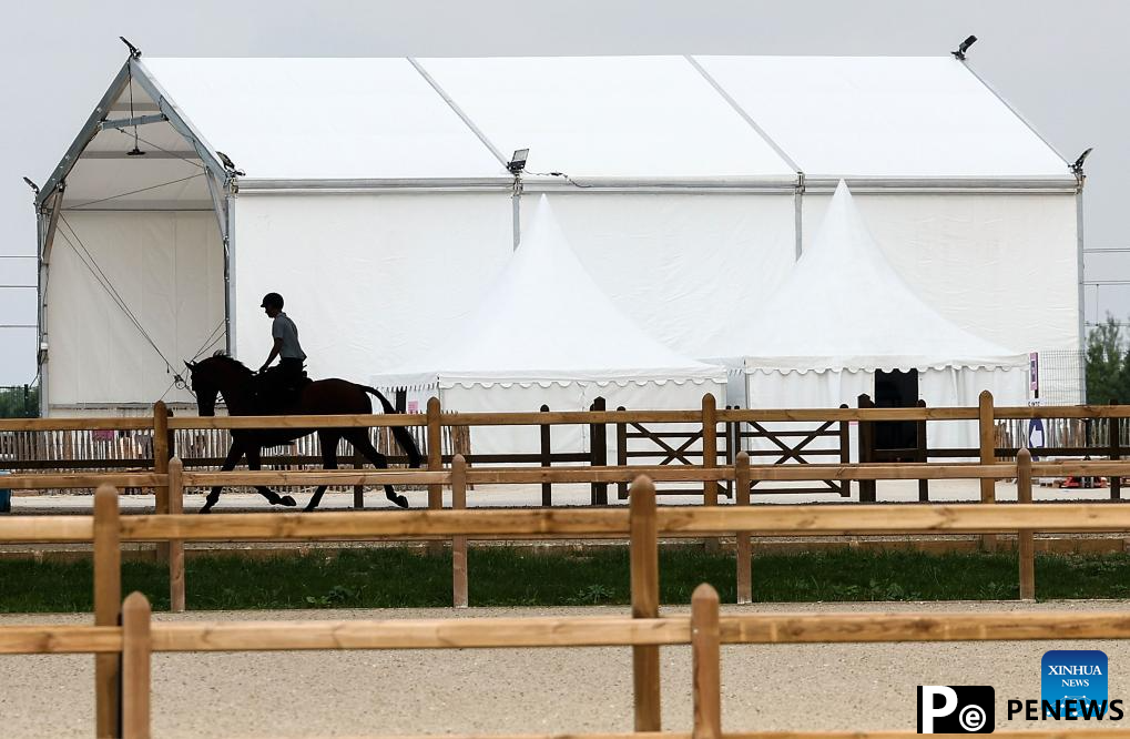 Chinese equestrian athlete takes part in training session before Paris Olympic