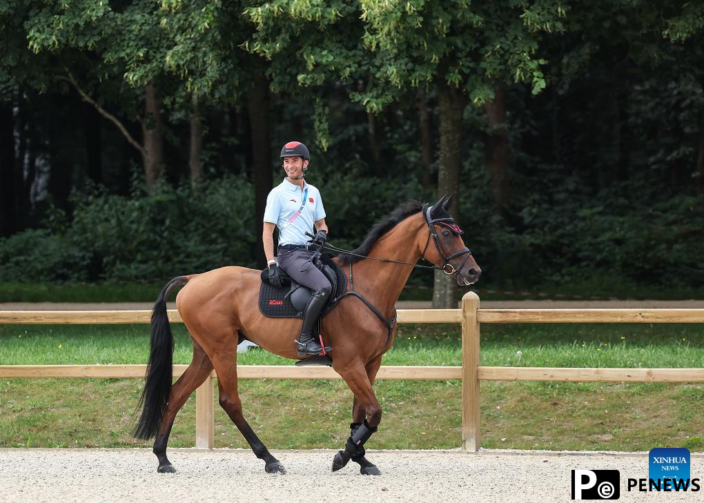 Chinese equestrian athlete takes part in training session before Paris Olympic