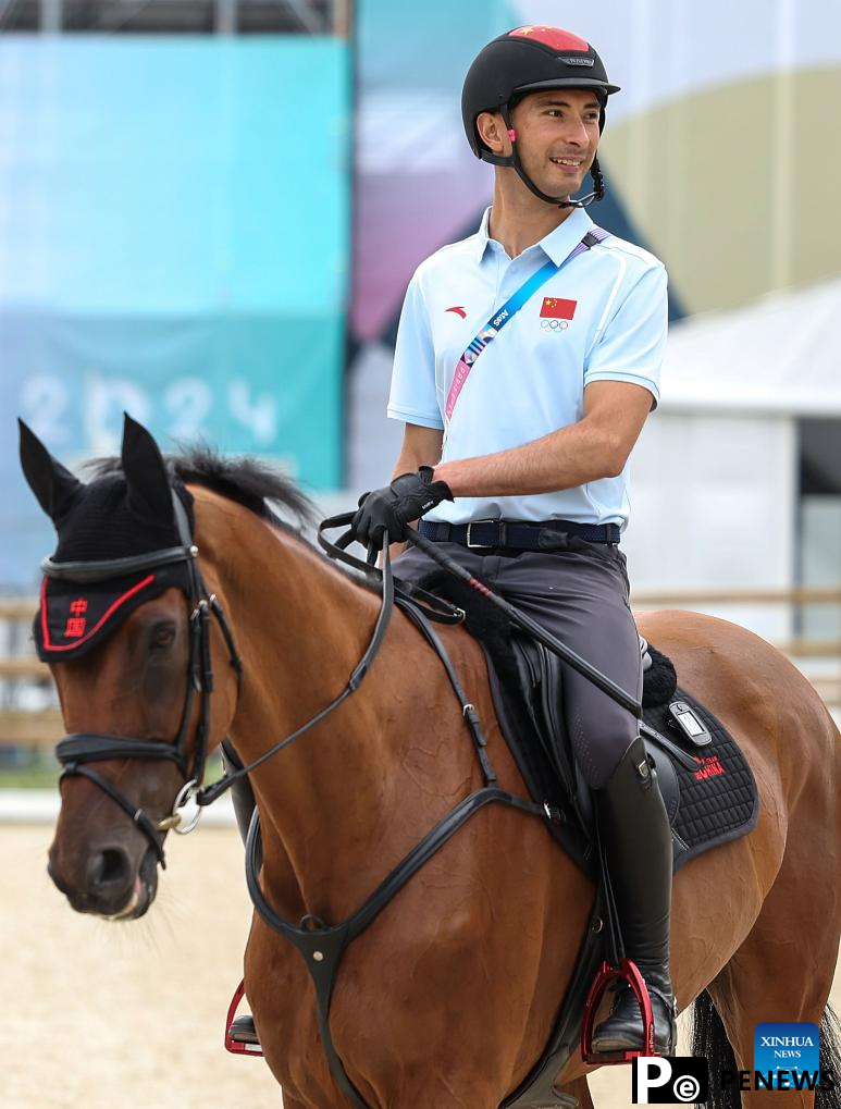 Chinese equestrian athlete takes part in training session before Paris Olympic