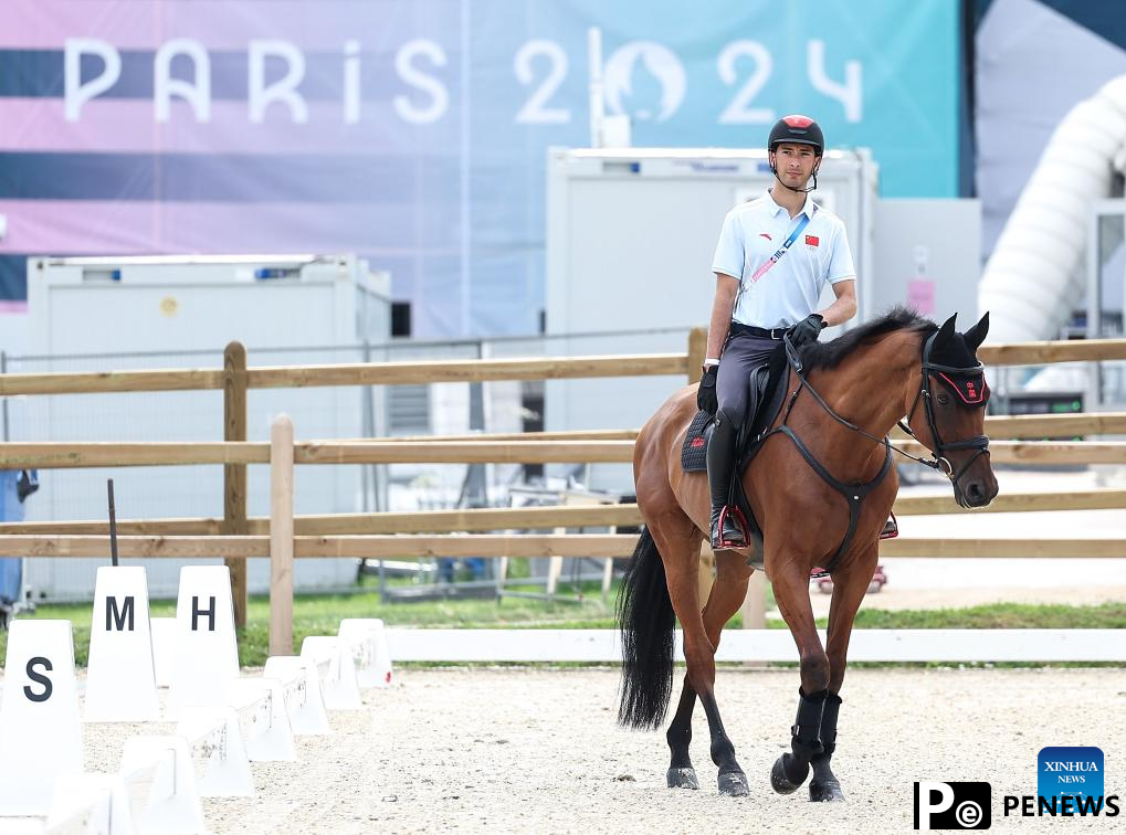 Chinese equestrian athlete takes part in training session before Paris Olympic