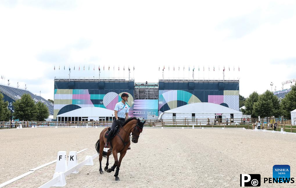 Chinese equestrian athlete takes part in training session before Paris Olympic