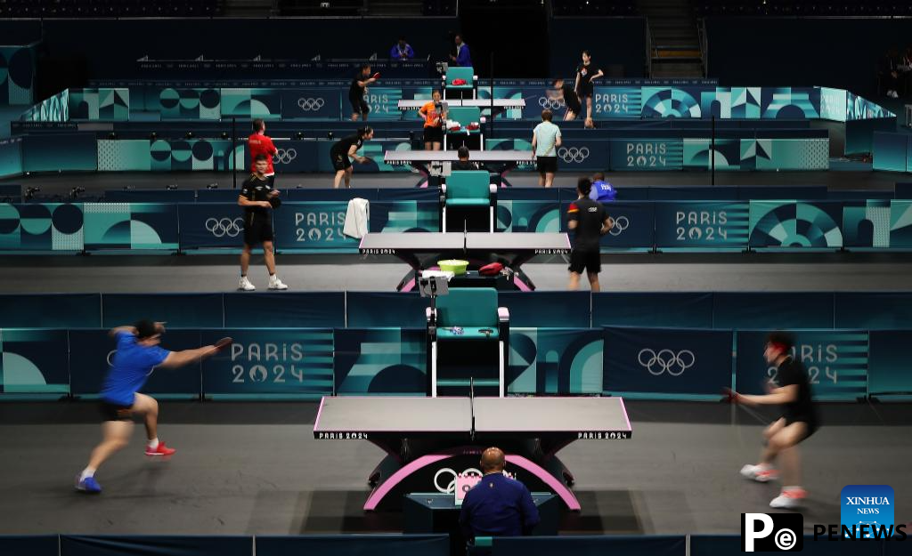 Chinese national table tennis team train for Paris 2024