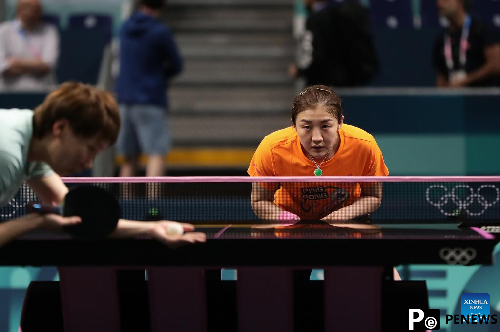 Chinese national table tennis team train for Paris 2024