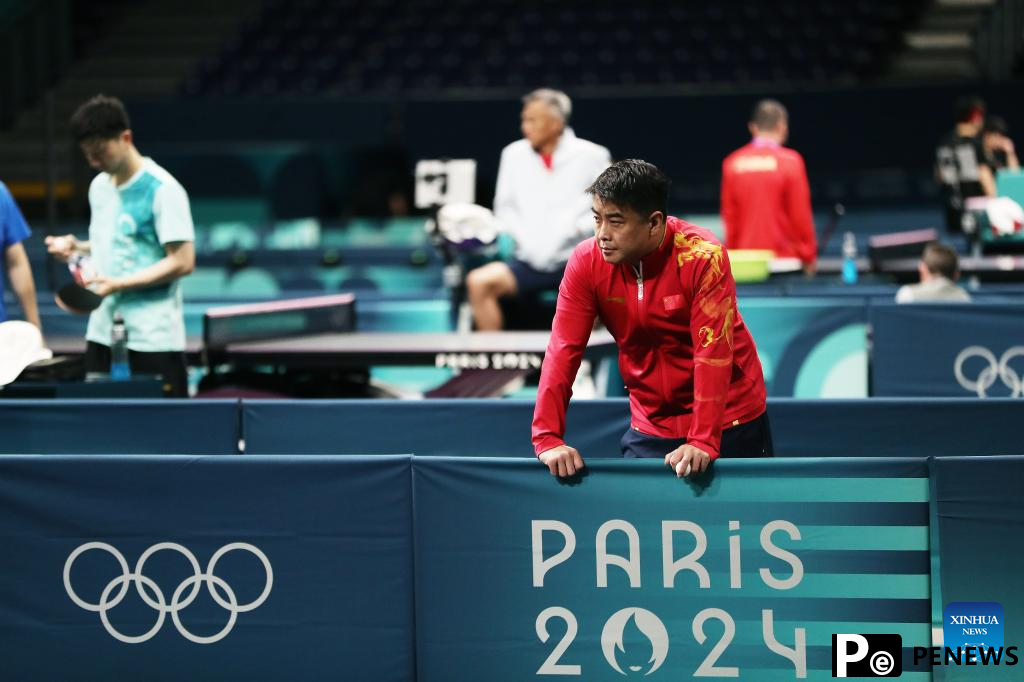 Chinese national table tennis team train for Paris 2024