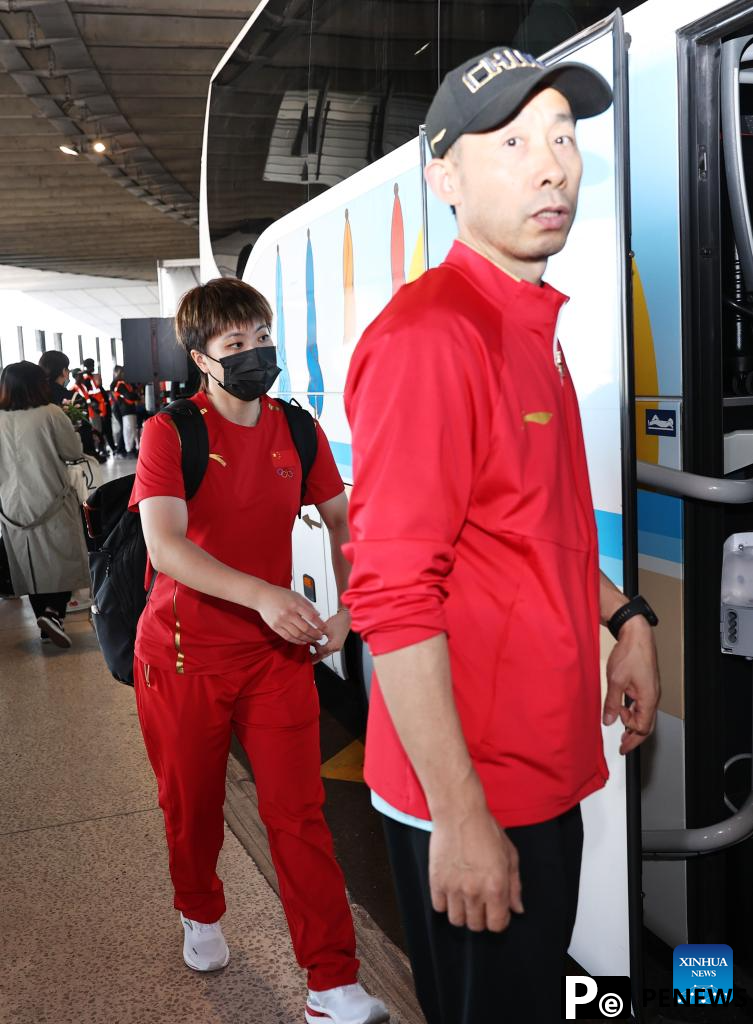 Chinese table tennis team arrives at Roissy-Charles de Gaulle Airport near Paris, France