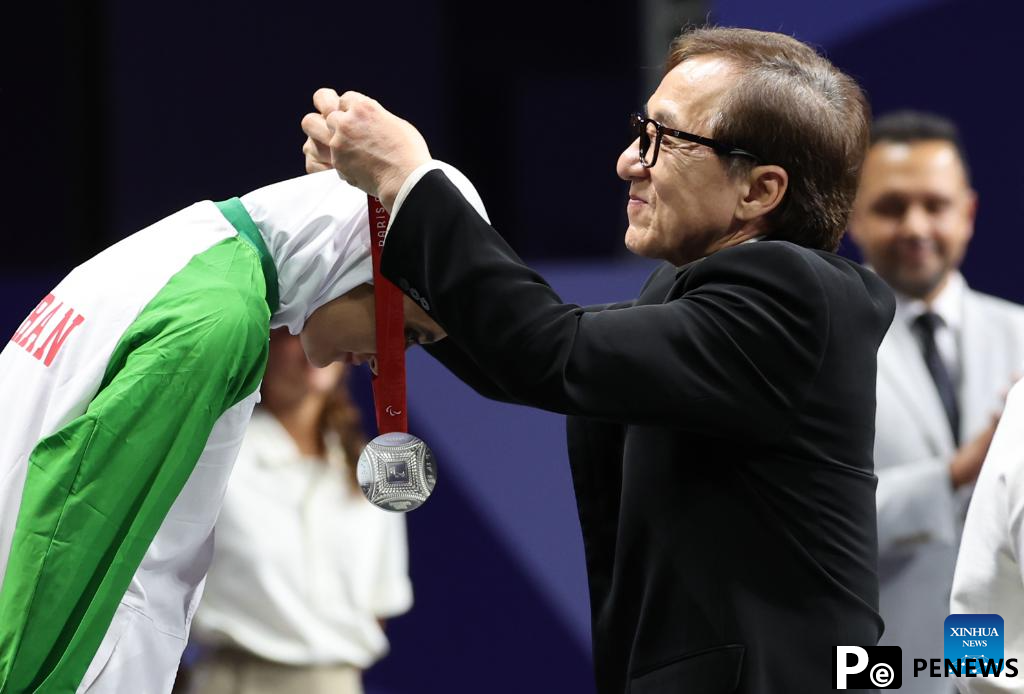 Jackie Chan presents medal to medalists at Paris 2024 Paralympic Games