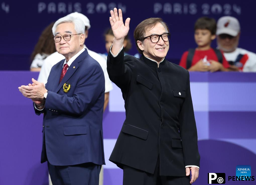 Jackie Chan presents medal to medalists at Paris 2024 Paralympic Games