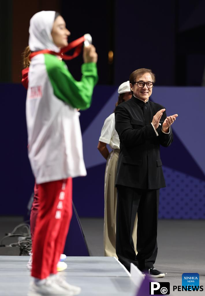 Jackie Chan presents medal to medalists at Paris 2024 Paralympic Games