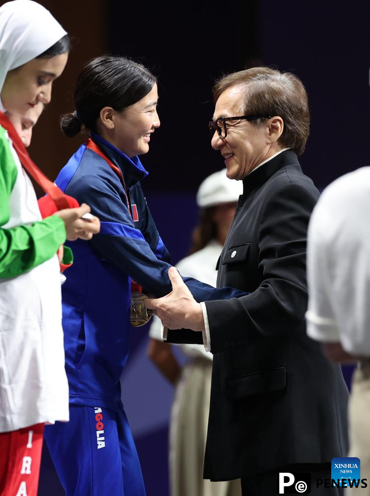 Jackie Chan presents medal to medalists at Paris 2024 Paralympic Games