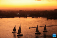 Sunset view of Giza Pyramids in Cairo