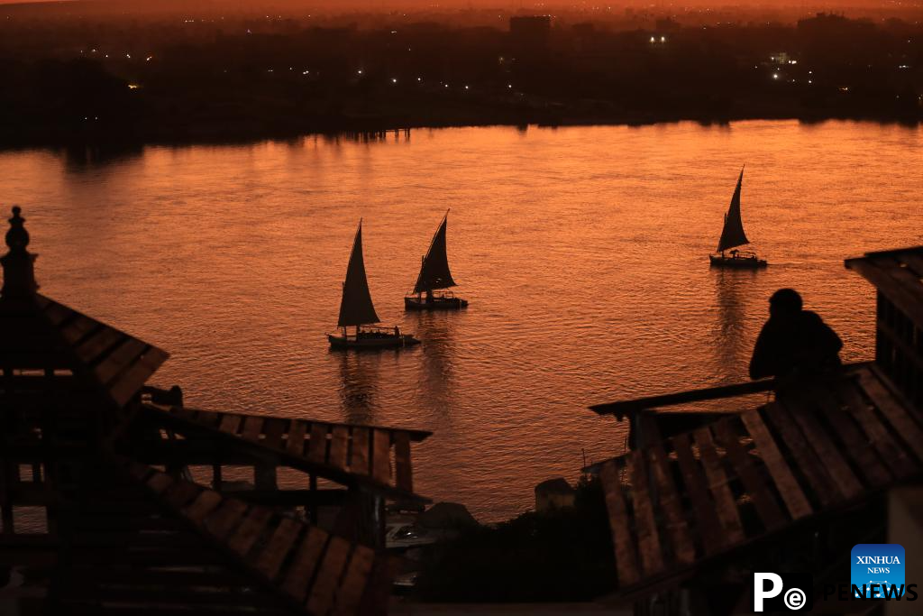 Sunset view of Giza Pyramids in Cairo