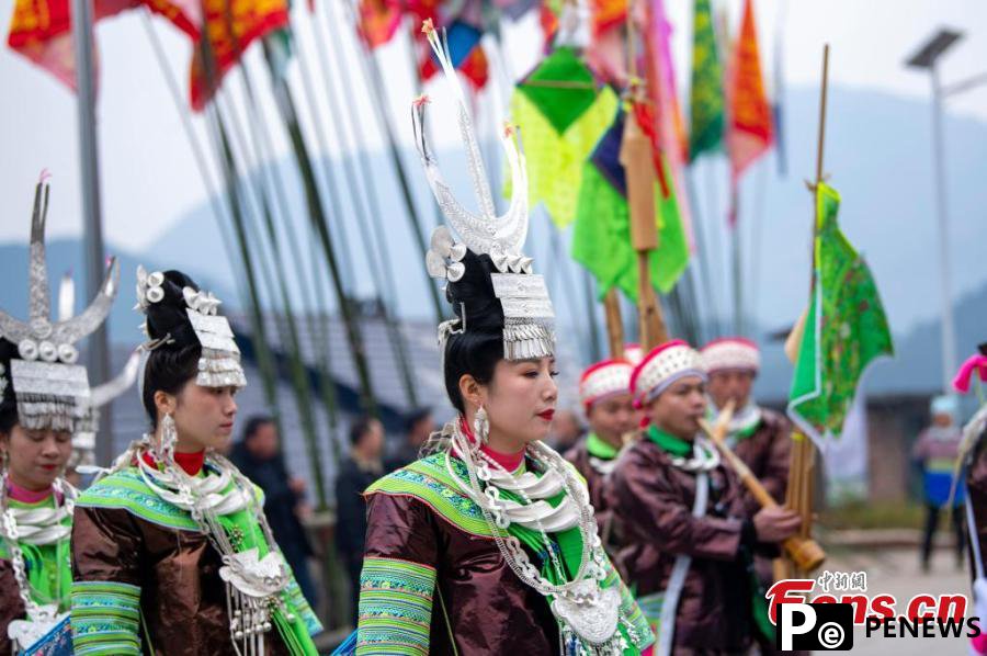 Miao people celebrate Guzang Festival in Guizhou