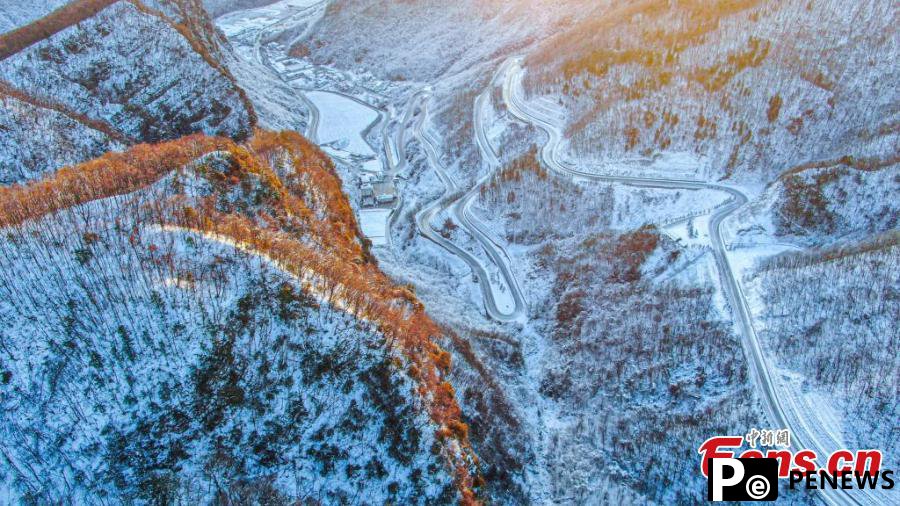 Morning glow adds color to snowy mountain at Shennongjia