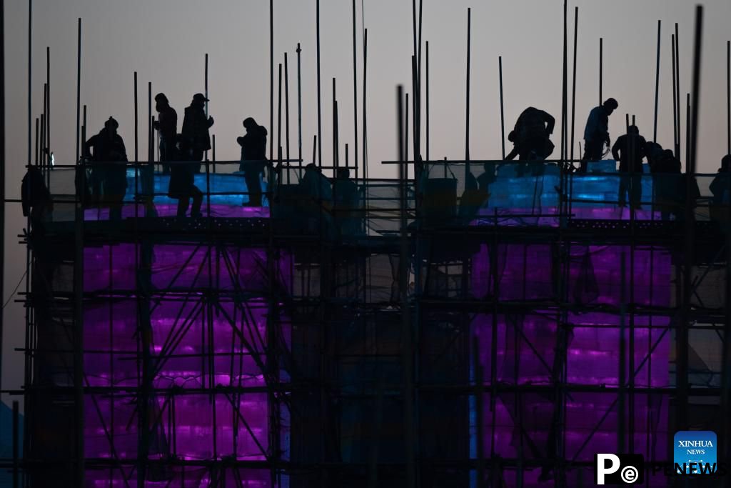 Harbin Ice-Snow World under construction in Heilongjiang, NE China