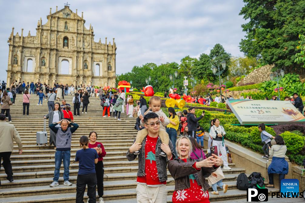 Tourists visit historic center of Macao
