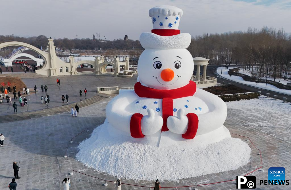 In pics: giant snowman at Sun Island scenic spot in Harbin