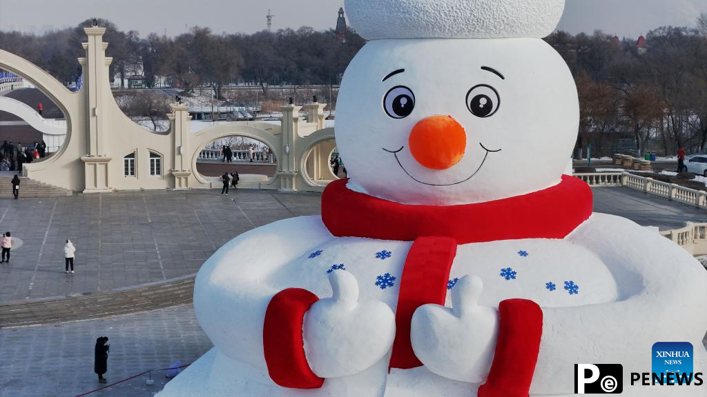 In pics: giant snowman at Sun Island scenic spot in Harbin