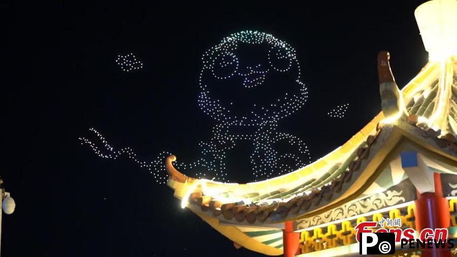 Drone show integrated with pyrotechnic displays creates spectacular nightscape
